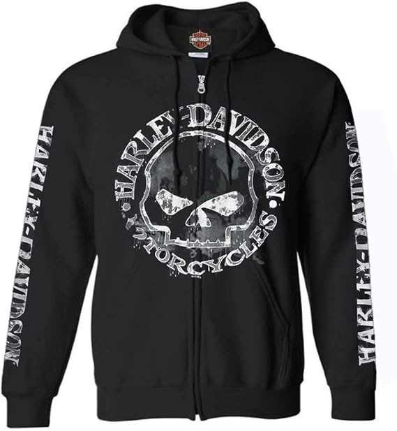 Harley-Davidson Men's Zippered Sweatshirt Jacket, Willie G Skull, Black 30296647