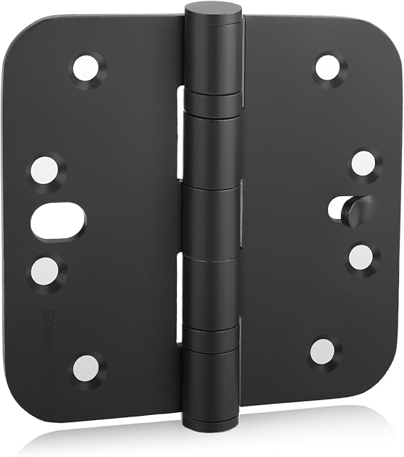 goldenwarm 3 Pack Ball Bearing Security Door Hinges for Exterior & Interior Doors 4inch Matte Black Stainless Steel Heavy-Duty Hinges for Outswing Doors, 5/8'' Radius Corners