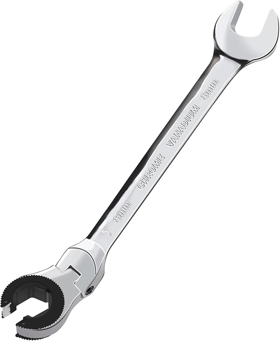 LOSCHEN1PCS 8mm Open Flex-Head Ratcheting Wrench, Metric Ratcheting Spanner with 84 Teeth, Chrome Vanadium Steel Tubing Ratchet Spanner