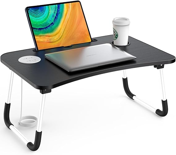 Bed Table Elekin Folding Lap Desk Laptop Desk Table with Storage Drawer/Cup Holder Folding Lap Desk Multi-Function Laptop Bed Table Desk Stand Bed Table Tray for Bed/Couch/Sofa