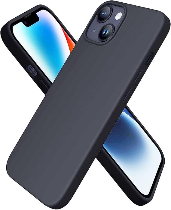 Apple iPhone 14 Kılıf 6.1 ile Uyumlu, Uruchi İnce Sıvı Silikon 3 Katmanlı Tam Kaplamalı Yumuşak Jel Kauçuk Kılıf Kapak, Siyah