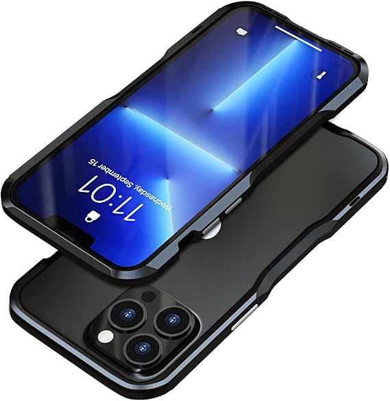 iPhone 13 Pro Max Aluminum Alloy Bumper Anti-Collision Metal Frame TPU Soft Inner Lining with Lanyard Hole Metal case for iPhone 13 Pro Max 6.7 inch (iPhone13Promax, Black)