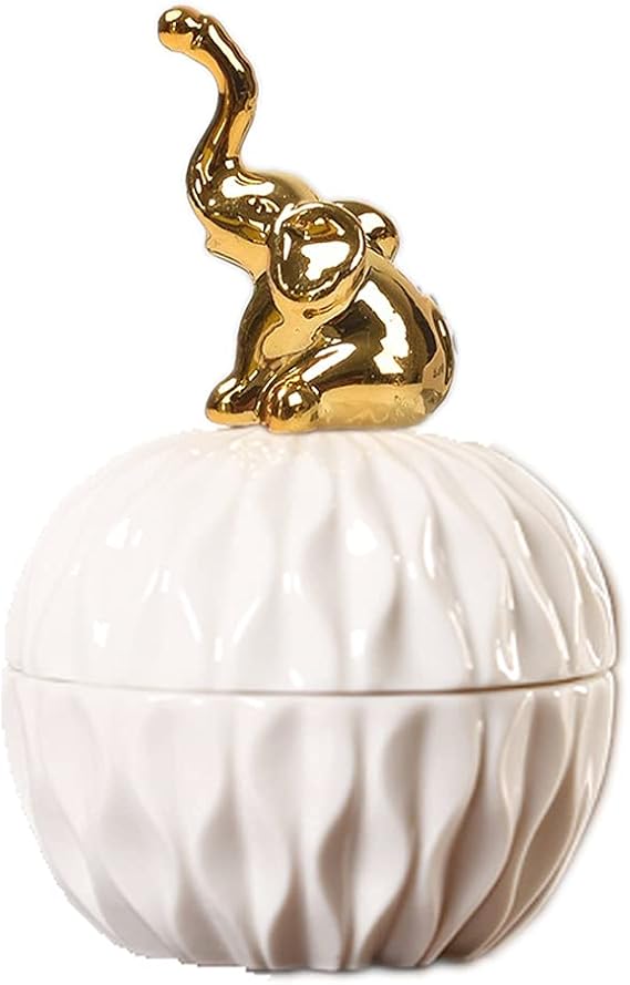 Golden Elephant Ceramic Jewelry Box, 4.2 Inch