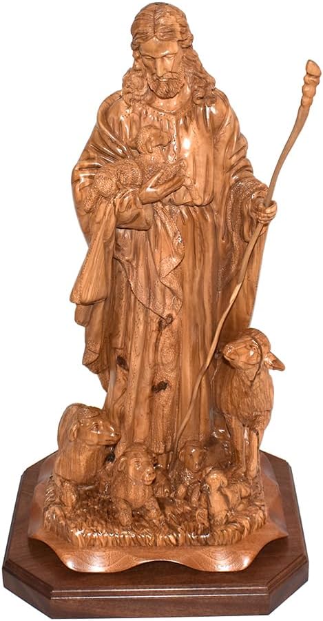 Bethlehem Handicrafts Unique Carved Wooden Good Shepherd's Statue