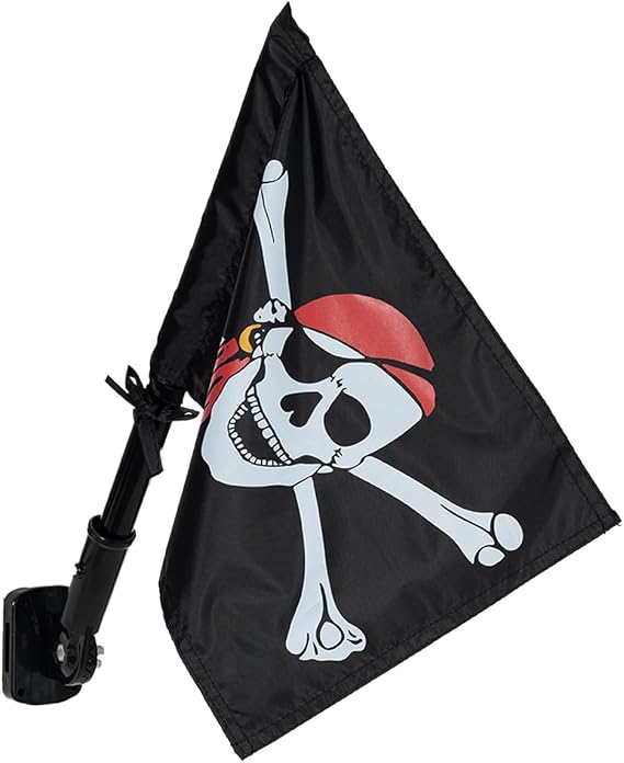 Pirate Flag Swing Set Accessory, Double Sided Flag with Pole and Mounting Hardware, Outdoor Flag for Treehouse Playhouse Backyard Decorations