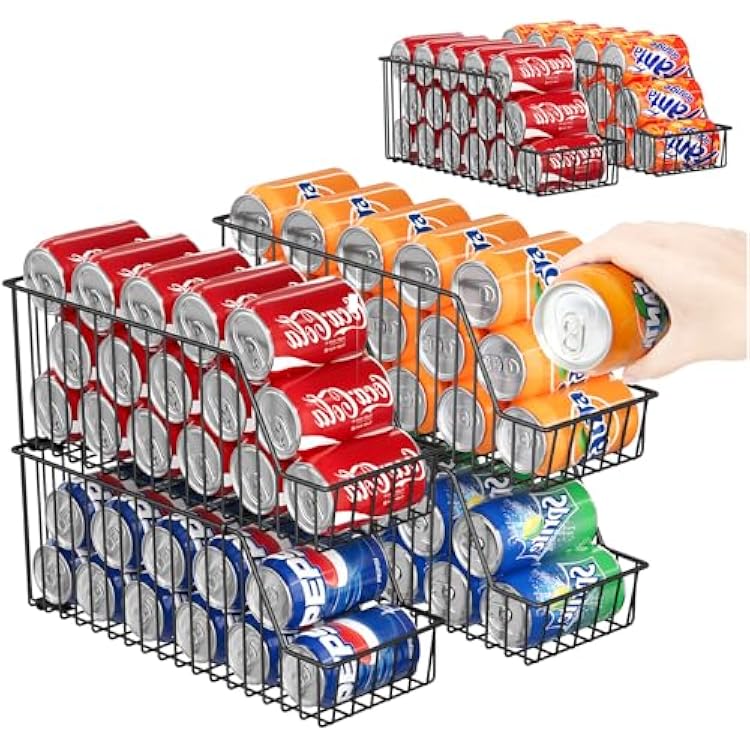 4-Tier Stackable Can Rack Organizer for Kitchen Pantry,Max Can Storage Holder,Durable Can Dispenser & Canned Goods Organizer for Fridge,Hold More 44 Cans, for Various Ounces of Canned Food Soda Drinks