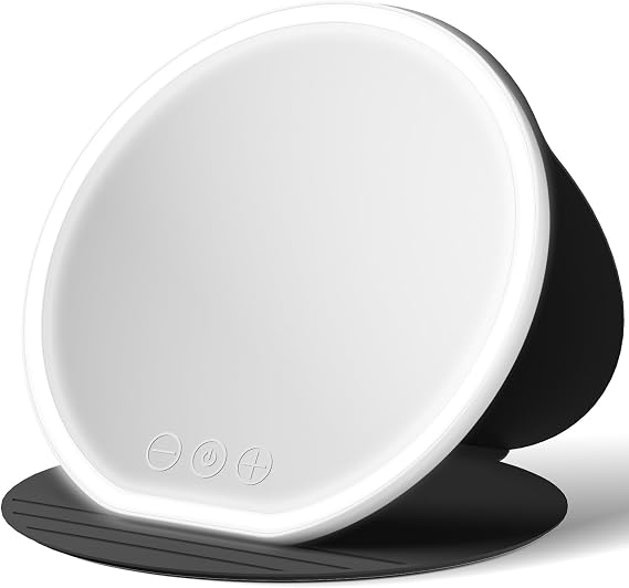 Cosmetic Mirror with Lighting, Folding Travel Mirror with Multiple Standing Angles, Illuminated Makeup Mirror with Touch Control adjustable Lighting for Home, Bathroom and Travel (Black, Medium)