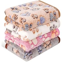 4 Pack Premium Soft Pet Blankets Washable, 23" x 16" Flannel Blankets for Dog Puppy Cat, Brown/Pink/White/Coffee