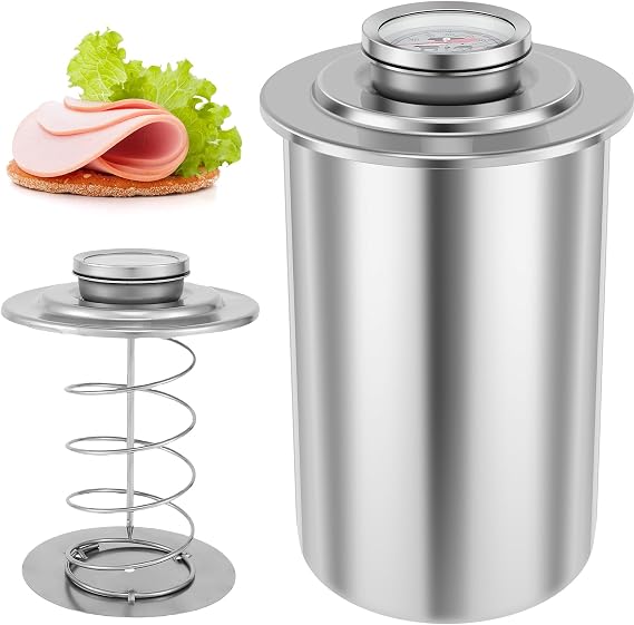 Ham Maker Stainless Steel with Thermometer,Meat Press Mold for Homemade Deli Meat,Bacon Sandwich Lunch Meats Maker,Food Grade Loaf Pan Press Kit for Healthy Cooking Kitchen Tool