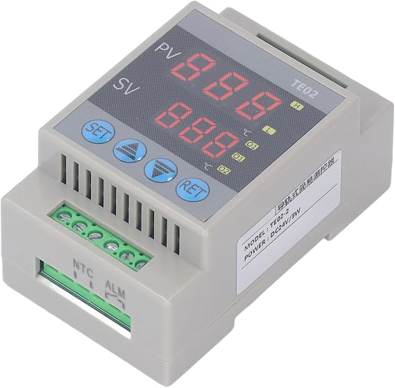 Digital Temperature Controller,50~120 C Heating Cooling Thermostat Temperature Control 24V DC, DIN Rail Temperature Control Switch with Timer and Power Saving Mode