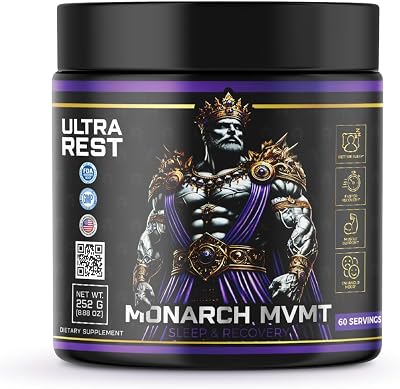 Ultra Rest Nighttime Sleep and Muscle Recovery Powder Supplement with Valerian Root, L-Theanine, L-Carnitine, GABA, 5-HTP, Magnesium Glycinate, Chamomile & L-Glutamine, Calm Natural Sleep, 60 Servings