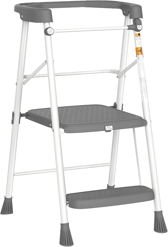 HBTower Kids 2 Steps Step Stool, Foldable Toddler Tower with Safety Railing
