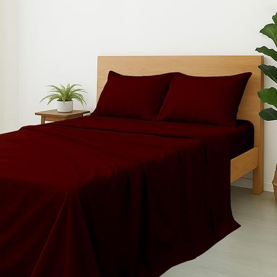 Cottinton Lane 8 Piece Twin Size Sheet Set, Premium 100% Cotton Bed Sheets Sets, 16 Inch Deep Pocket with Elastic All Around, Soft & Luxurious Hotel Quality Sheets, Burgundy Solid
