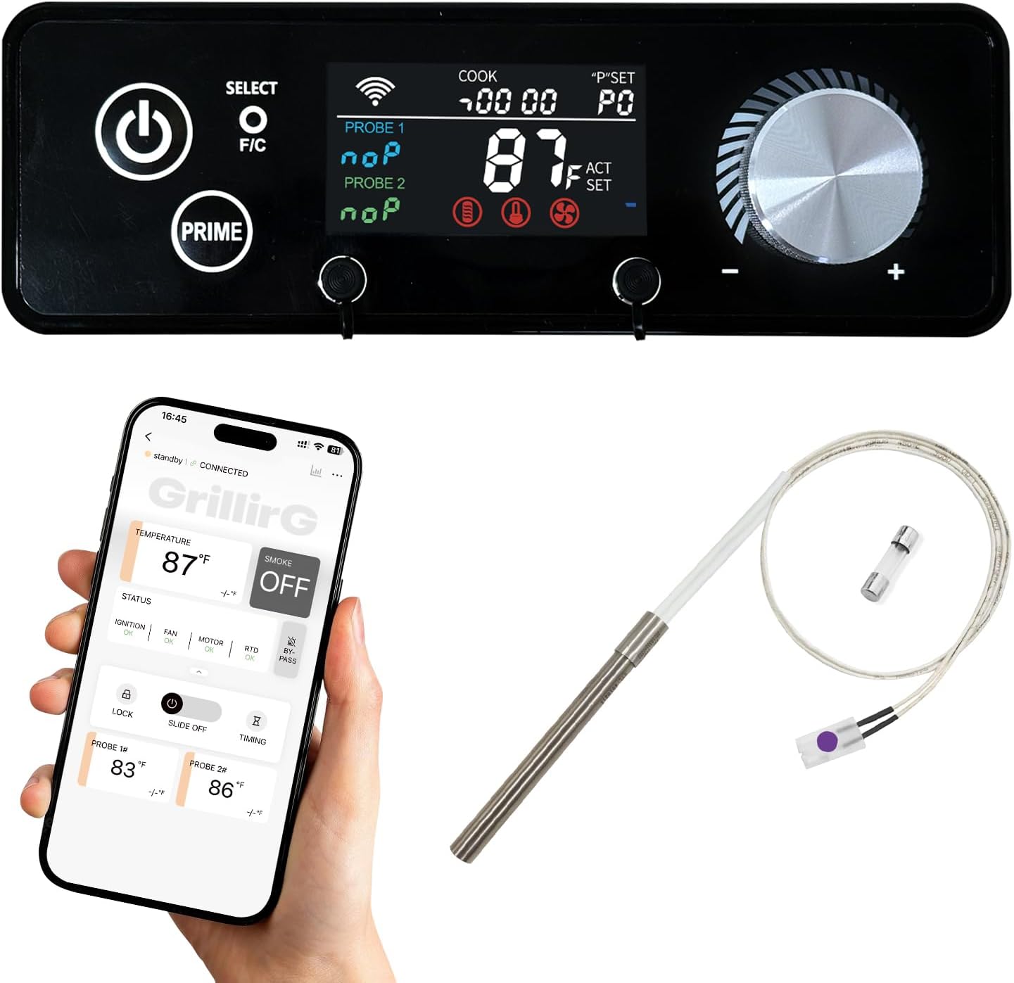WiFi PID 長方形ペレットグリルコントローラー Pit Boss 440-1600、Navigator、スポーツマン、NASCAR、マホガニー、Competitiion、Proシリーズ用 – アプリ対応サーモスタットコントロールパネル、ホットロッド1個付き