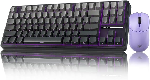 AULA F87 Pro Wireless Mechanical Keyboard,Tri-Mode BT5.0/2.4GHz/USB-C Gasket Hot Swappable Custom Keyboard+SC580X Wireless Gaming Mouse Light Purple