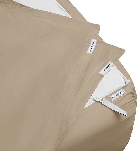 Zip On Fitted Sheet Twin Size 39X75 - Includes 2 Zip-On Sheets & 1 Fitted Sheet Base - 10 Inch. Deep Pockets Twin Size Zipper Sheets - Soft Cotton 500 TC Fitted Sheet - Baige