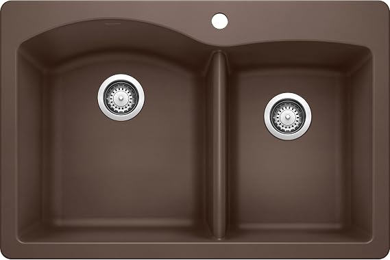 BLANCO, Cafe Brown 440213 DIAMOND SILGRANIT 60/40 Double Bowl Drop-In or Undermount Kitchen Sink, 33" X 22", 1.375