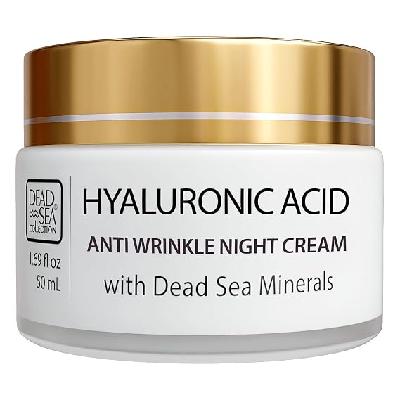 Dead Sea Collection Night Cream for Face with 5% Hyaluronic Acid, Dead Sea Minerals, and Vitamin E Anti Aging Nourishing Skin Care Moisturizer to Reduce Wrinkles (1.69 fl. oz)