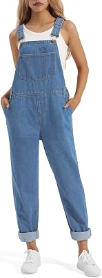 HISEA Loose Fit Denim Overalls for Women, Womens Jean Cotton Bib Overall, Ladies Casual Work Overalls with Pockets for Fall