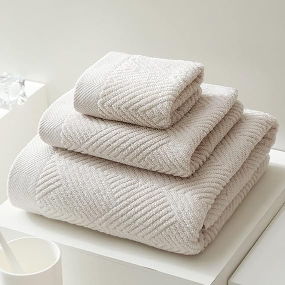 Plain Cotton Bath Towel Set Hotel Quality Soft Highly Absorbent Bathroom Towels (Color : White, Size : 3 Towels Set)