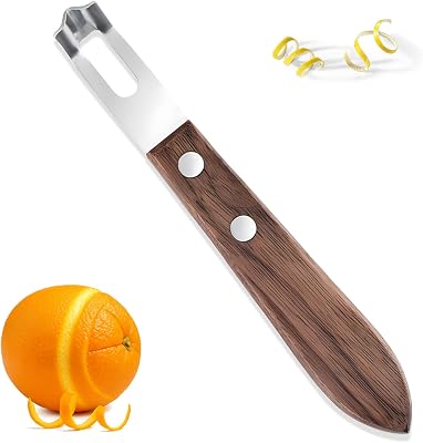 Channel Knife for Zesting Stainless Steel Bar Tool with Wood Handle, Curved Blade for LemonOrange Twists Cocktail Garnish Tool for Bartenders & Home Mixologists