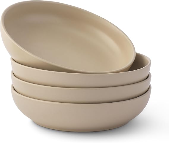 JoyJolt Mesa 40oz Stoneware Serving and Soup Bowls - Set of 4, Large Salad and Pho Bowls, Dishwasher and Microwave Safe, Aesthetic Kitchen Essentials - Matte Beige