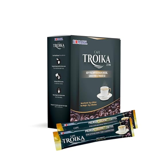 EDMARK ZERO Troika Ginseng Coffee | Low Sugar | 20 Sachets/Pack | 94% Less Sugar | Aspartame-Free Medium Roast | Proprietary Sweetener Formula | Healthy Daily Energy & Wellness Drink