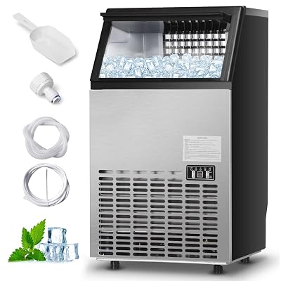 KOTEK Commercial Ice Maker Machine - Makes 110 Pounds Ice in 24 hrs with 33 Pounds Storage Capacity 45 Cubes- Ideal for Restaurants, Bars, Homes and Offices - Includes Scoop and Connection Hose
