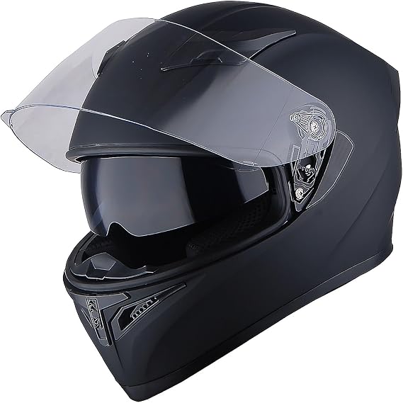 1STorm Motorcycle Street Bike Dual Visor/Sun Visor Full Face Helmet Mechanic Matt Black, Size Large (57-58 CM,22.4/22.8 Inch)