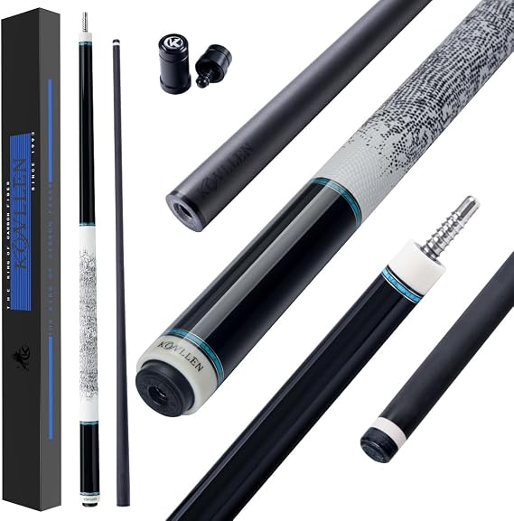 KONLLEN Carbon Fiber Pool Cue 58 Inches Hand Inlay Pool Cue Low Deflection Pool Cue 11.8/12.5mm