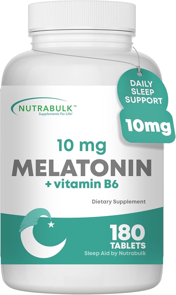NutraBulk Melatonin Tablets Quick Release Natural Nighttime Sleep Aid for Adults and Kids. (180 Tablets)