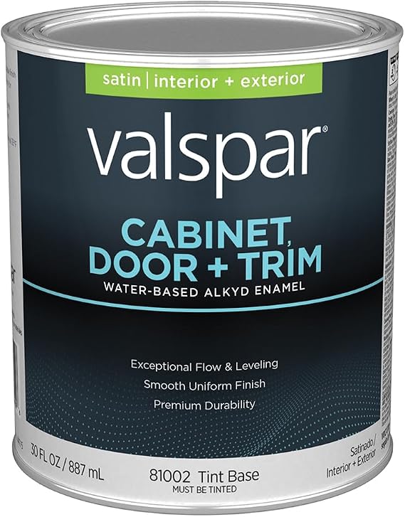 Valspar 81002 Tint Base Cabinet, Door & Trim Interior and Exterior Oil Enriched Enamel, Satin, 1 Quart