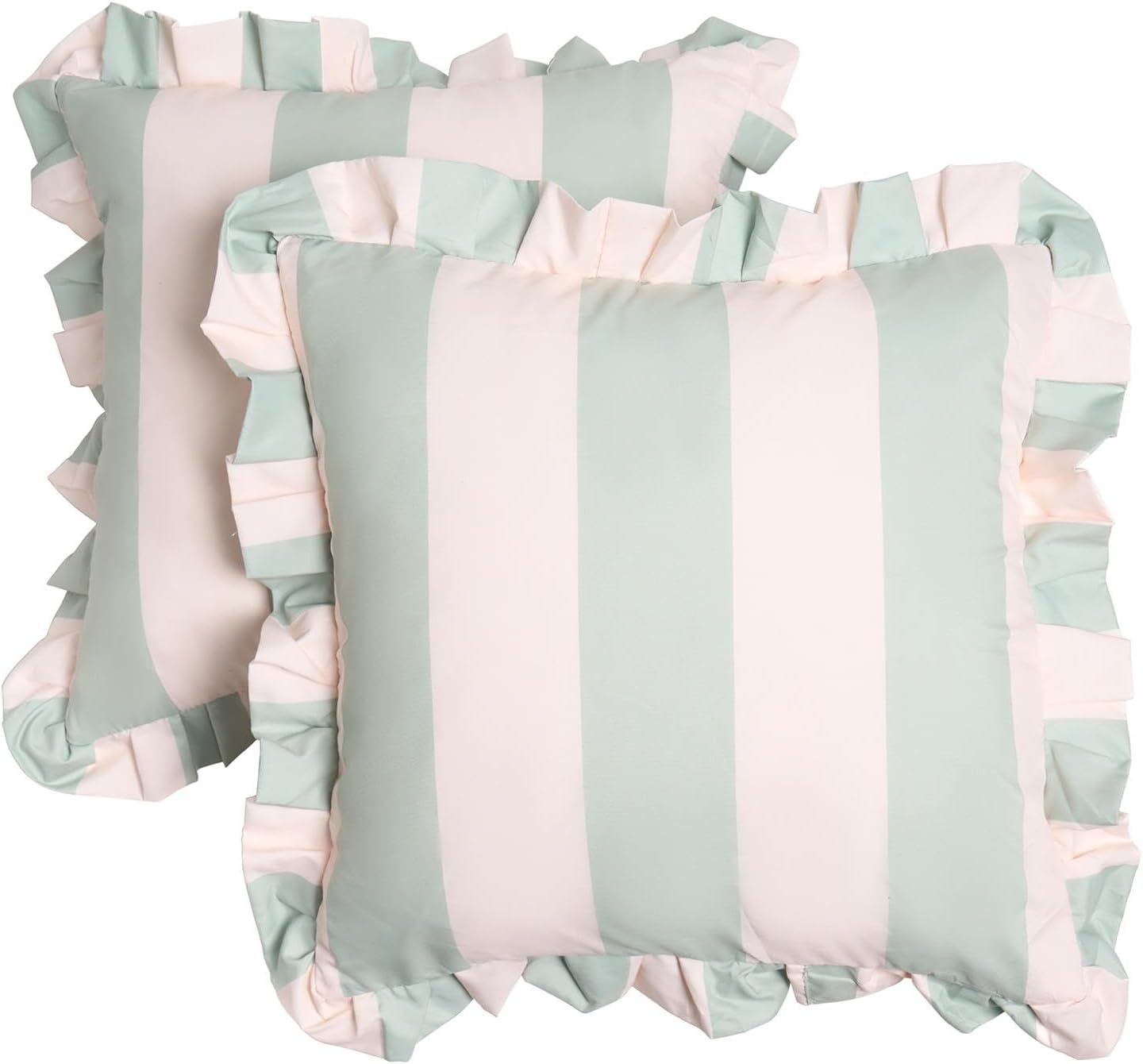 OHS Outdoor Cushions Waterproof Decorative Stripe Cushion Covers 45 x 45 Set of 2 Super Soft Patio Garden Cushions Home Decor Throw Pillow Covers with Invisible Zipper, Sage/Cream