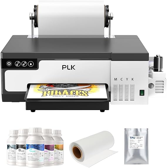 PLK A4 DTF Transfer Printer, L8058 DTF Machine, Dark and Light Fabric, XP600 Direct to Film Printer with White Ink Circulation for DIY Clothing