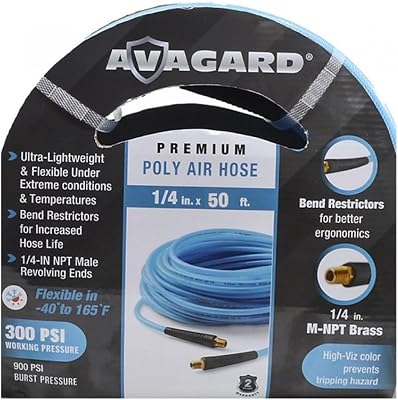 AVAGARD 14 x 50 Polyurethane Air Hose - Lightweight, Flexible & Durable Pneumatic Hose for Industrial, Automotive, Construction & Manufacturing, 300 PSI, Ozone, Kink & Abrasion Resistant