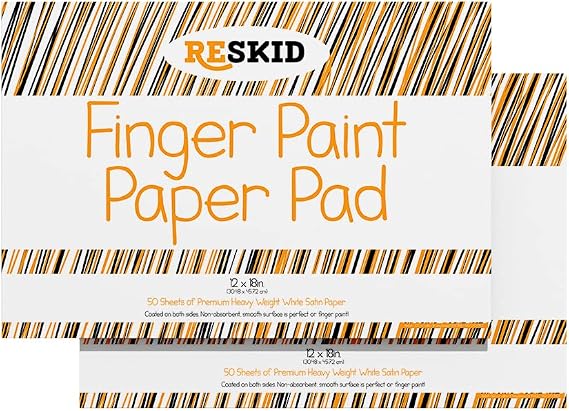 Reskid Large Finger Paint Paper Pad (12 x 18 inches) - 50 Sheets, 2-Pack - Toddlers and Kids Art Supplies, Fingerpaint Paper, Paint Pad