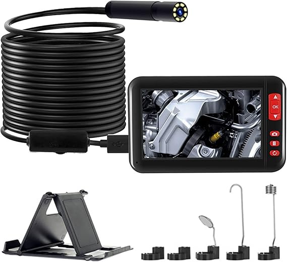 Borescope Inspection Camera, Industrial Endoscope Camera 1080p Digital Borescope with 4.3" Screen and 8 LED Lights, Snake Inspection Camera with 2000 mAh Battery