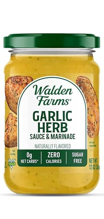 Walden Farms Garlic Herb Sauce Zero Calorie, Sugar Free, Keto & No Carb Savory Sauce for Pasta, Veggies, Chicken & More 12 oz Jar