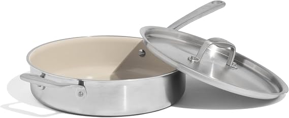 Made In Cookware - 3.5 QT CeramiClad Non Stick Saute Pan with Lid (Stainless Handle) - 5-Ply Stainless Clad with Stay-Cool Handle - Professional Cookware - Crafted in Italy - Induction Compatible