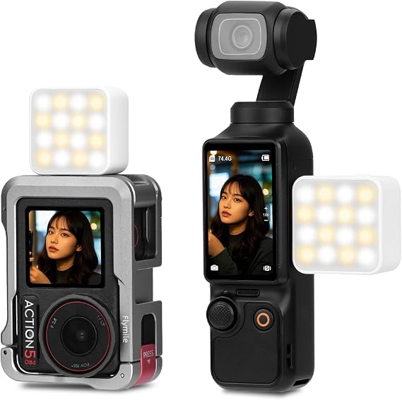 Pocket 3 4 Magnetic Fill Light Accessories, 6500K Adjustable Video Light For Xtra Muse with Quick Release Cold Shoe Base, Compatible with DJI Osmo Action 5 Pro/4/3 Camera Cage Attachment White