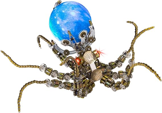 Metalkitor 3D Metal Puzzle Model Kit - Mechanical Octopus Bracket Jigsaw Puzzle with 2400 PCS - Perfect DIY Gift for Adults - Retro Steampunk Style (with Colorful Lights)
