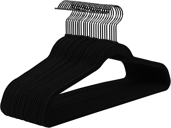 MIZGI All Black Velvet Hangers 40Pack,Premium Flocked Clothes Hangers,Non-Slip Felt & Sturdy Heavy Duty Coat & Suit Hangers for Space Saving, No Hanger Marks