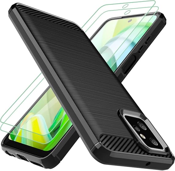 Osophter for Moto G Power 2023 Case,Motorola G Power 2023 Case with 2pcs Screen Protector Shock-Absorption Flexible TPU Rubber Protective Phone Cover(Black)