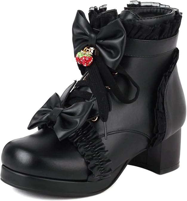 Goth Platform Boots Chunky High Heels Ankle Boots Lace Buckle Gothic Cosplay Booties Zipper Punk Shoes
