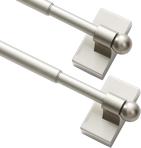 Turquoize 2 Pack Magnetic Curtain Rods for Metal Doors, 9-16", Nickel | No Drilling Required, Strong Magnetic Hold, Easy Remove and Reposition, Fits Steel Doors, Washers, Dryers & Cabinets