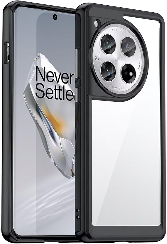 Case for OnePlus 12 Case, PJD110 Case, Anti Yellowing Clear Hard PC Back & Soft TPU Bumper Protective Phone Cover for OnePlus 12 Crystal Black