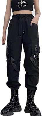 MEINVQIAOTI Street Hip Hop Trend Combat Pants Women High Waist Loose Womens Black Cargo Pants
