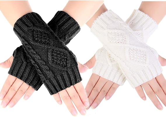 Novawo Womens Winter Arm Warmers Warm Fingerless Gloves Hand Crochet