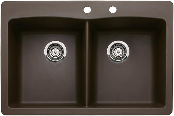 Blanco 440218-2 Diamond 22-In X 33-In Double-Basin Granite Multi-Mount 2-Hole Kitchen Sink, Cafe Brown