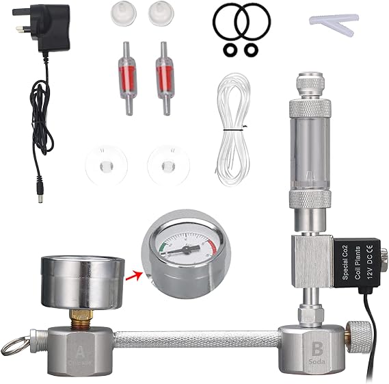 Karlak CO2 Generator System Carbon,Aquarium DIY CO2 Generator System Kit CO2 Generator System with Solenoid Valve Bubble Counter & Check Carbon Dioxide Reactor Kit for Plants Aquarium